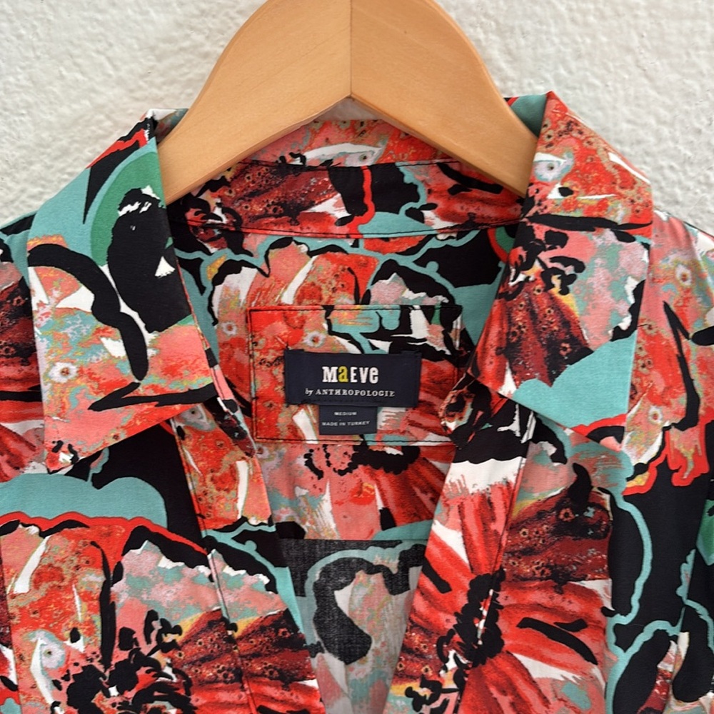 Anthropologie Maeve Flutter-Sleeve Floral Midi Button Down Shirt Dress Medium - Picture 6 of 14
